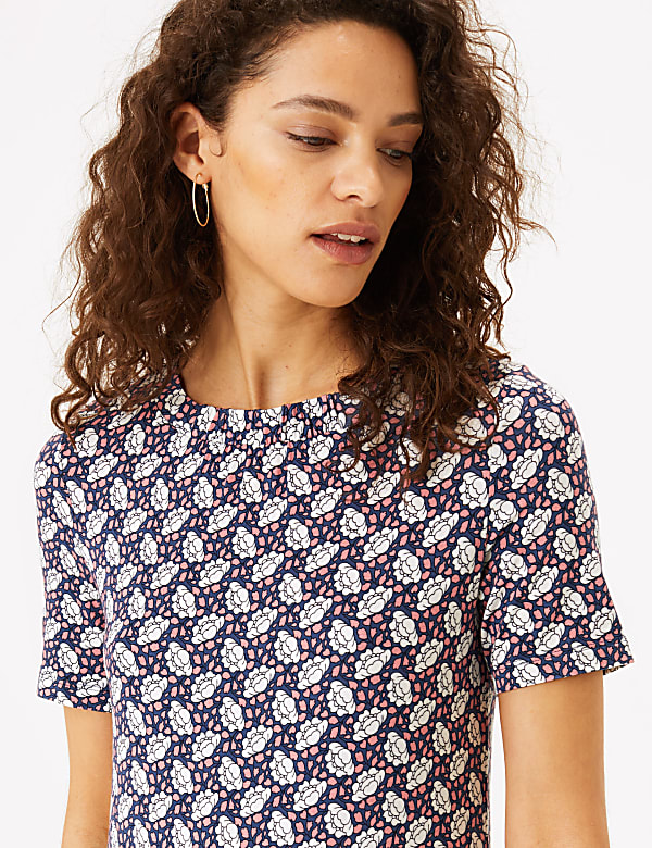 Jersey Floral Knee Length Swing Dress