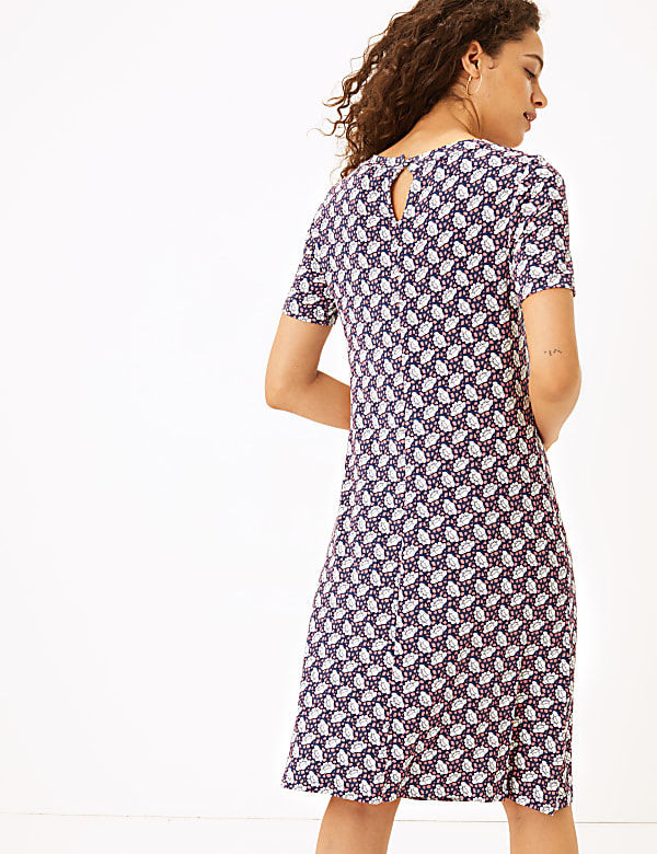 Jersey Floral Knee Length Swing Dress