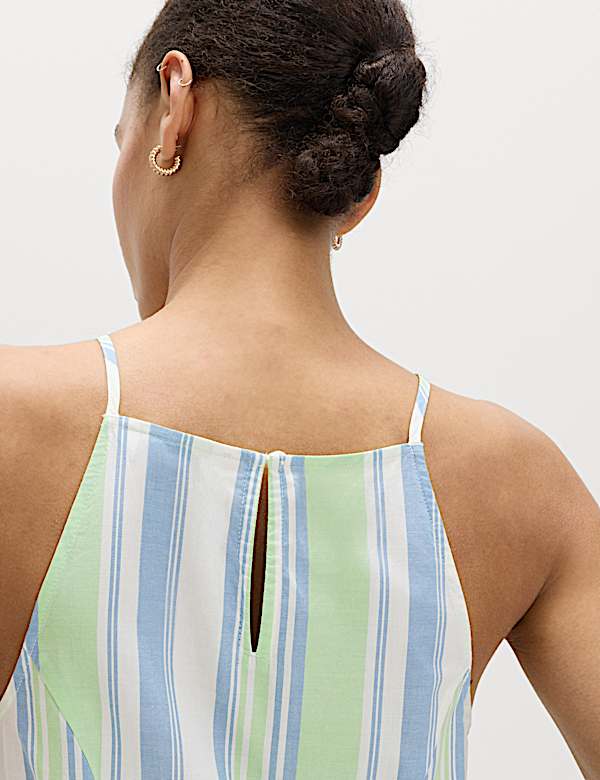 Pure Cotton Striped Midaxi Waisted Dress - BN