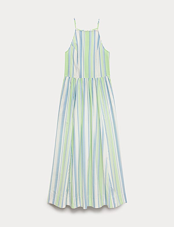 Pure Cotton Striped Midaxi Waisted Dress - BN