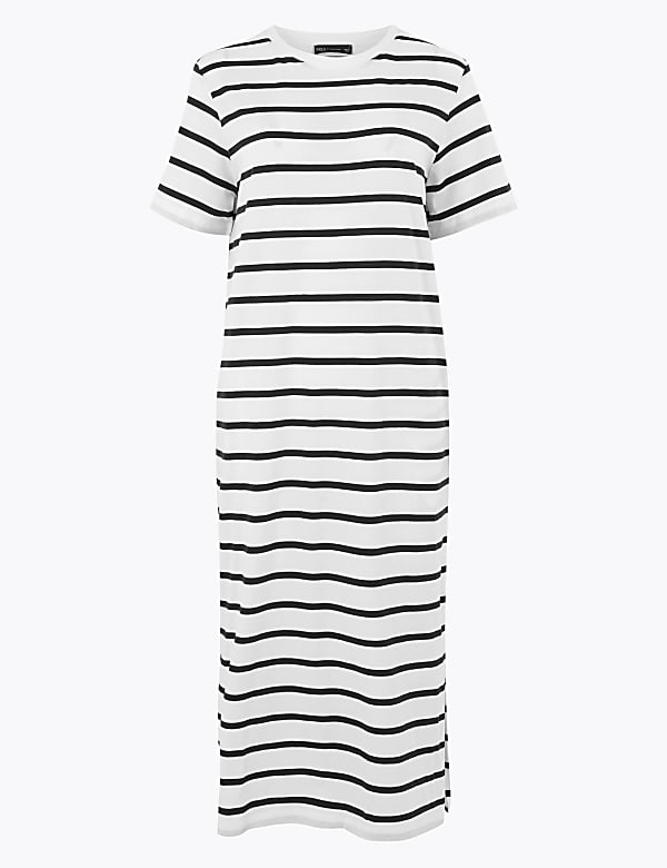Buy Pure Cotton Striped Midi T Shirt Dress at Marks Spencer