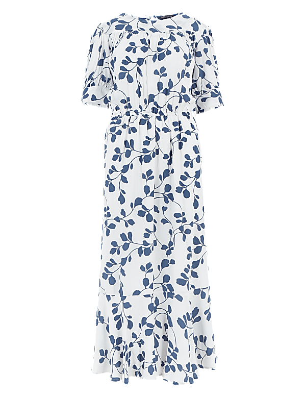 Leaf Print Midi Waisted Dress