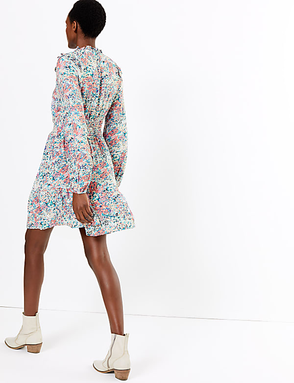 Floral High Neck Mini Waisted Dress