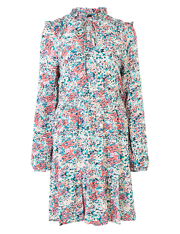 Floral High Neck Mini Waisted Dress