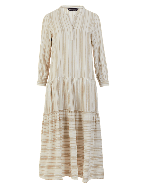 Striped V-Neck Tiered Midi Relaxed Dress
