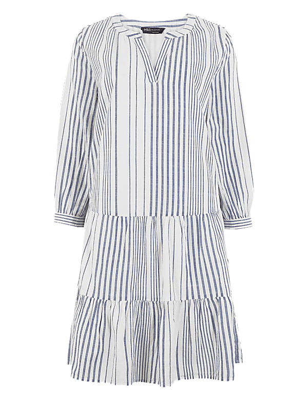 Pure Cotton Striped Tiered Mini Swing Dress