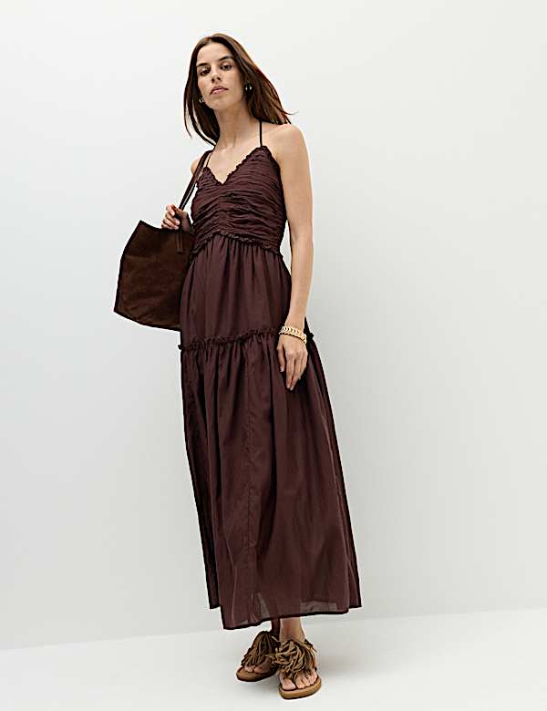 Cotton Rich Ruched Midaxi Waisted Dress - CH