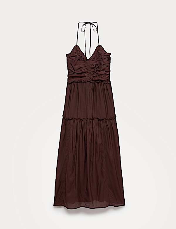 Cotton Rich Ruched Midaxi Waisted Dress - CH