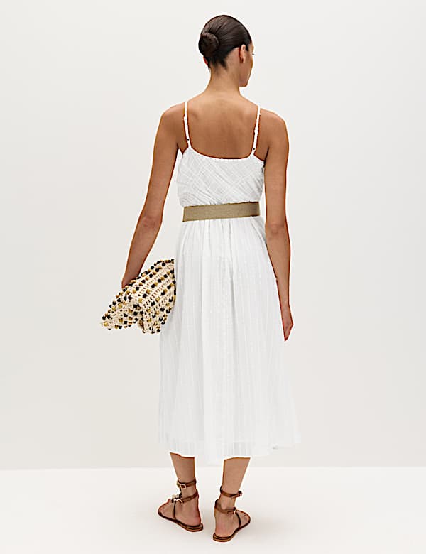 Robe midaxi 100 % coton &agrave; encolure carr&eacute;e, bretelles et taille ajust&eacute;e - LU