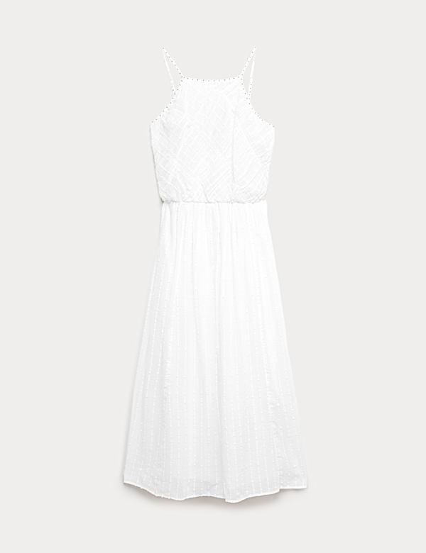 Pure Cotton Square Neck Strappy Midaxi Waisted Dress