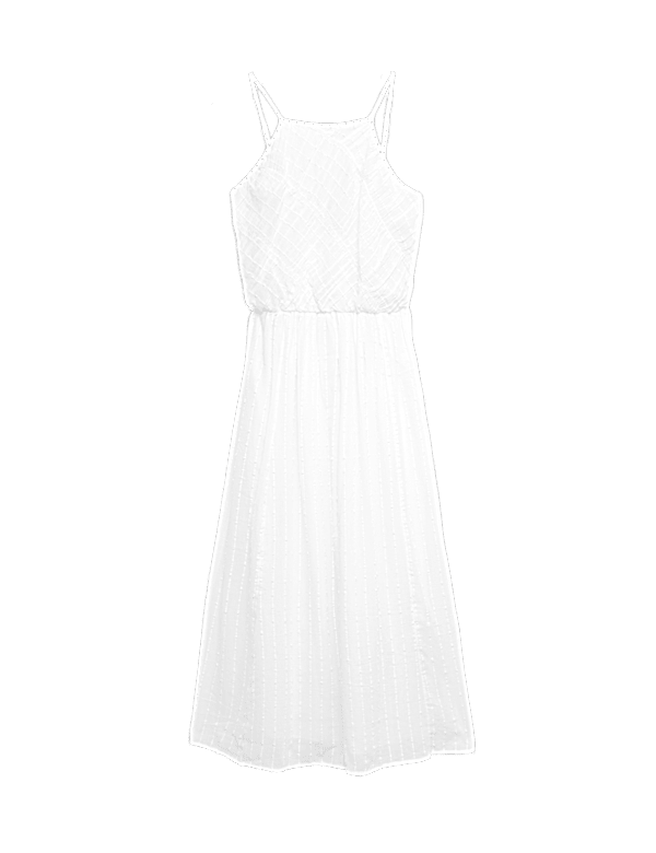 Pure Cotton Square Neck Strappy Midaxi Waisted Dress