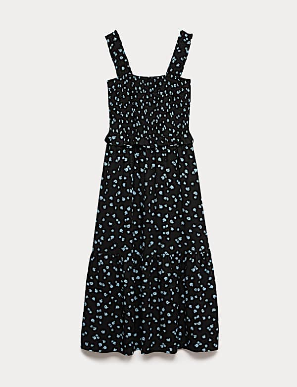 Vestido a media pierna a la cintura estampado de escote cuadrado - US