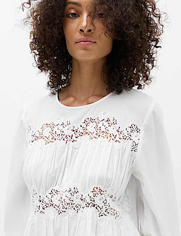 Pure Cotton Lace Mini Waisted Dress - AL