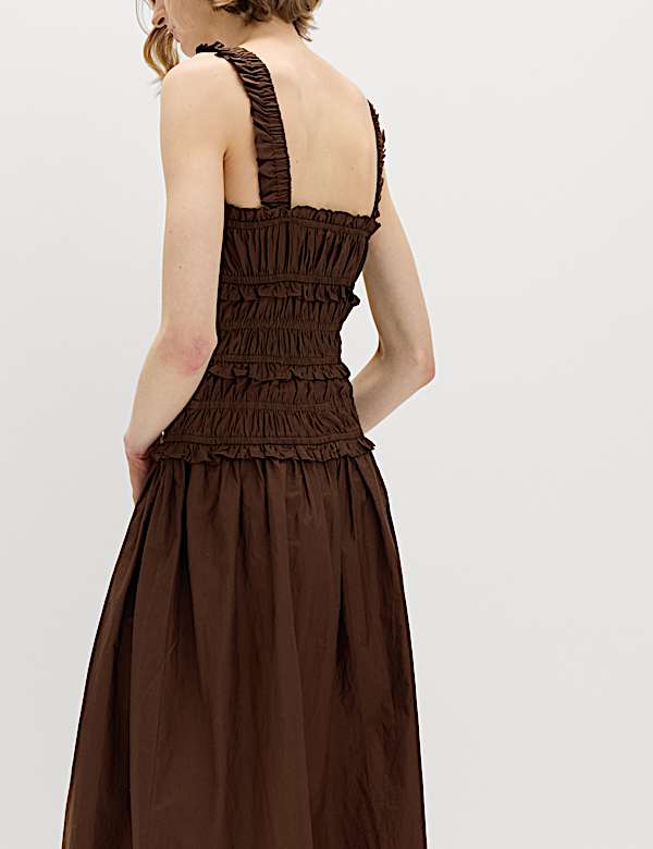 Pure Cotton Shirred Midi Waisted Dress - JP