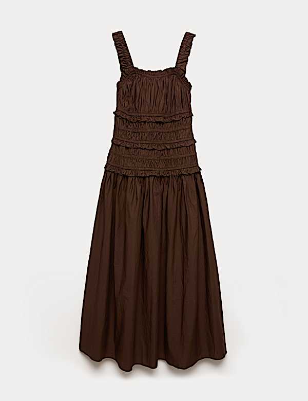Pure Cotton Shirred Midi Waisted Dress - JP