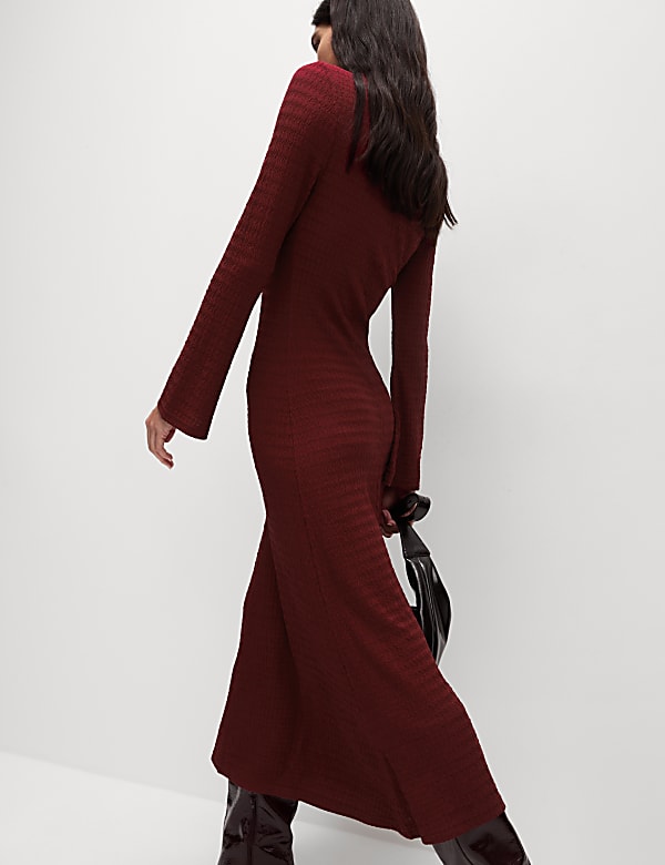Textured Round Neck Midi Column Dress - PL