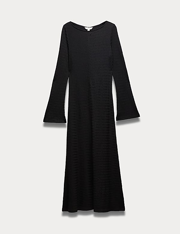 Textured Round Neck Midi Column Dress - ES