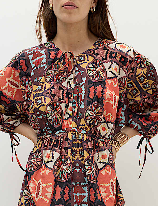 Pure Cotton Printed Midaxi Kaftan Dress - EE