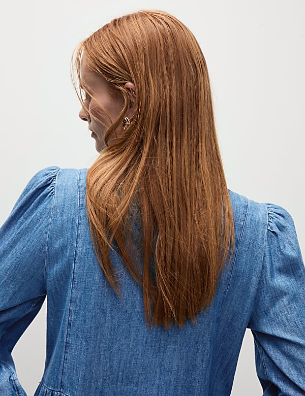 Denim Collared Zip Front Midi Waisted Dress - US