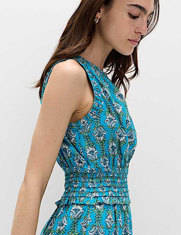 Pure Cotton Floral Midi Waisted Dress - CY