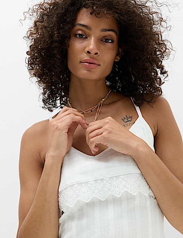 Pure Cotton Jacquard Midi Slip Dress - US