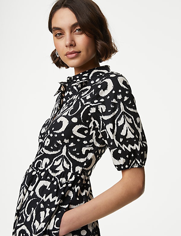 Pure Cotton Printed Midi Shirt Dress