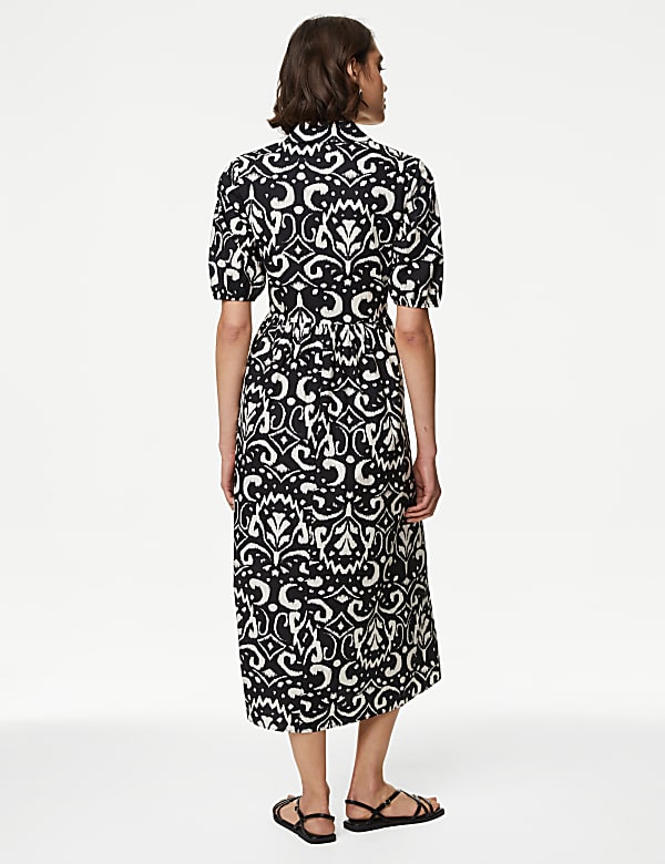 Pure Cotton Printed Midi Shirt Dress