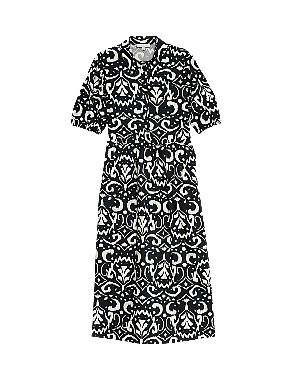 Pure Cotton Printed Midi Shirt Dress