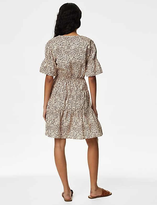 Pure Cotton Printed Mini Waisted Smock Dress