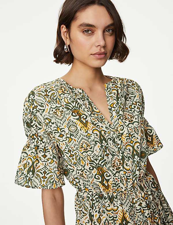 Pure Cotton Printed Mini Waisted Smock Dress