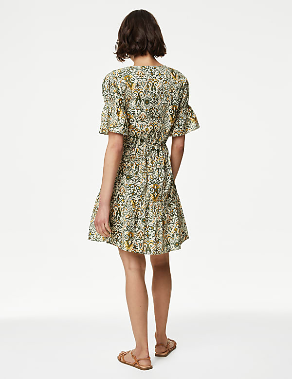 Pure Cotton Printed Mini Waisted Smock Dress