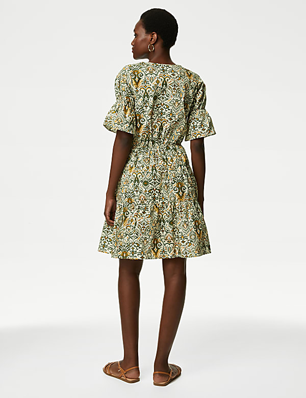 Pure Cotton Printed Mini Waisted Smock Dress