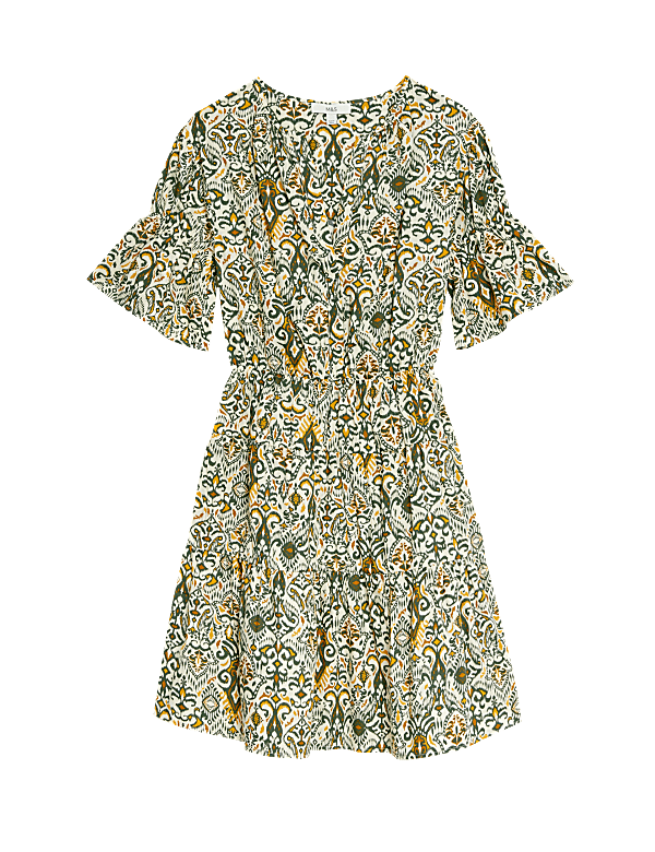 Pure Cotton Printed Mini Waisted Smock Dress