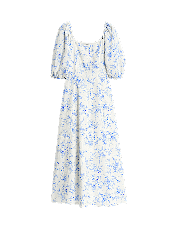 Linen Rich Printed Square Neck Midaxi Dress