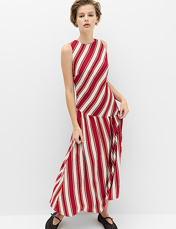 Striped Midaxi Drop Waist Dress - BN