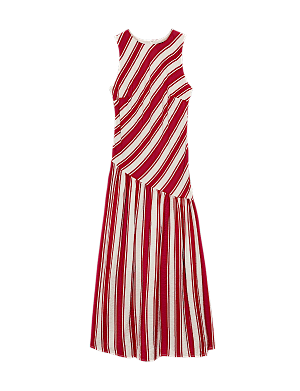 Striped Midaxi Drop Waist Dress
