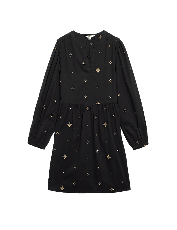 Pure Cotton Embellished Mini Waisted Dress