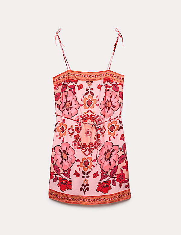 Floral Tie Detail Mini Shift Dress - FI