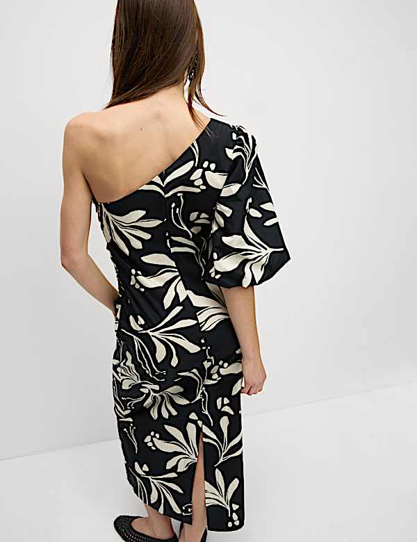 Pure Cotton Floral One Shoulder Midaxi Column Dress - PT