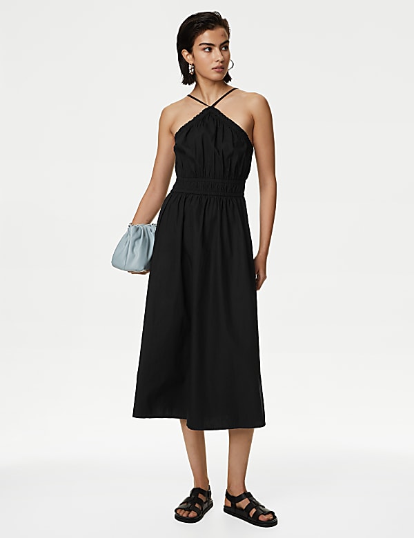 Pure Cotton Halter Neck Midi Waisted Dress - CY