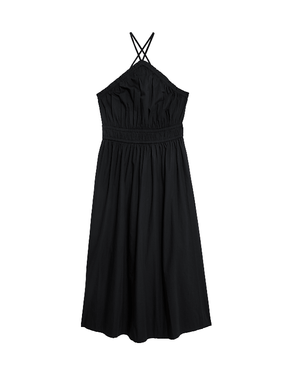 Pure Cotton Halter Neck Midi Waisted Dress