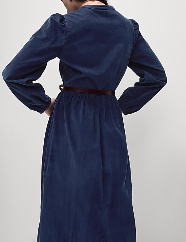 Cord Round Neck Midi Relaxed Dress - GR