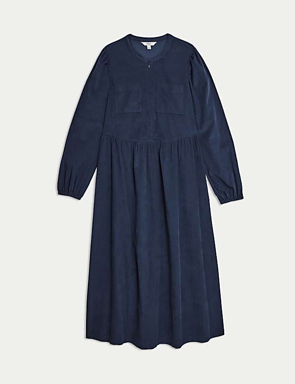 Cord Round Neck Midi Relaxed Dress - GR