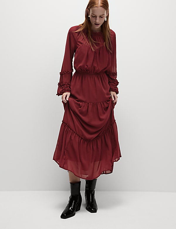 Buy Chiffon Round Neck Midaxi Waisted Dress at Marks & Spencer