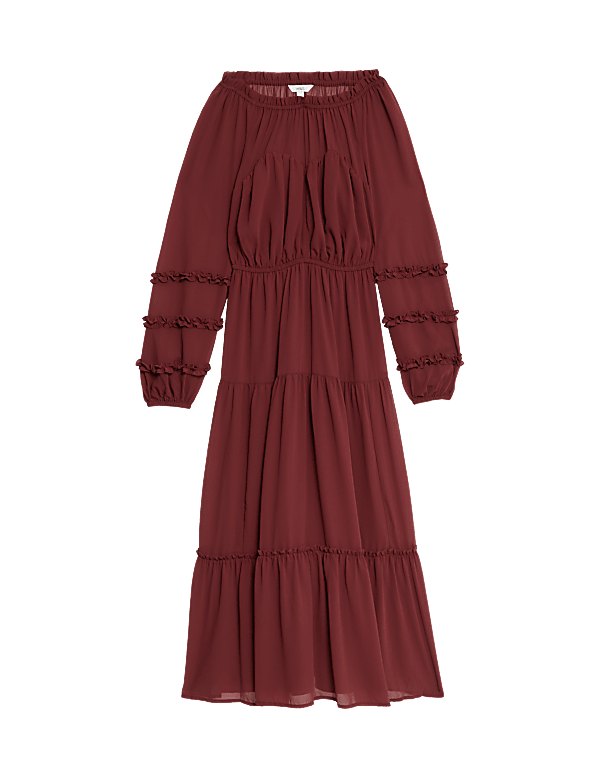 Chiffon Round Neck Midaxi Waisted Dress