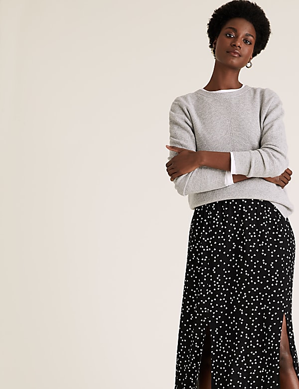 Heart Print Split Front Midi Straight Skirt