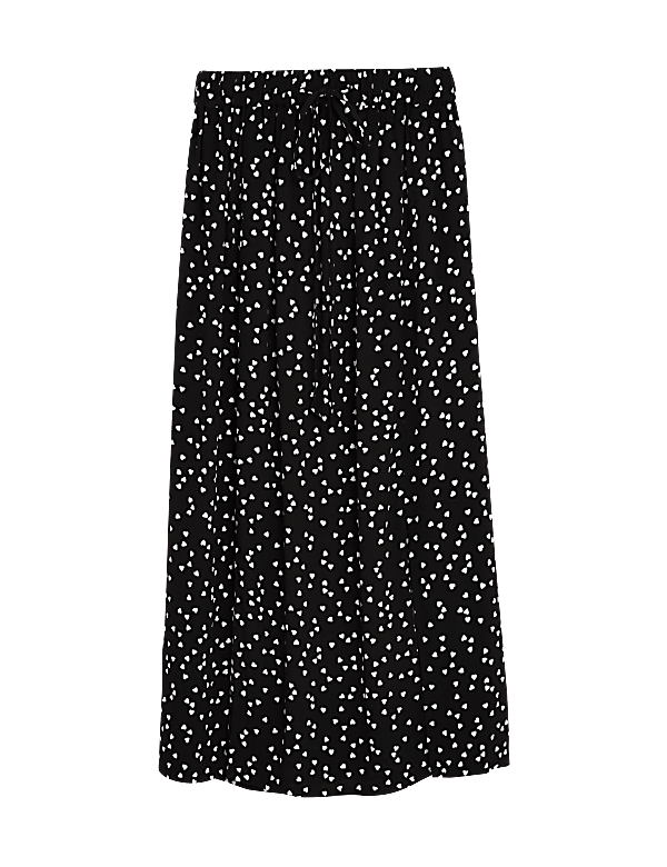 Heart Print Split Front Midi Straight Skirt