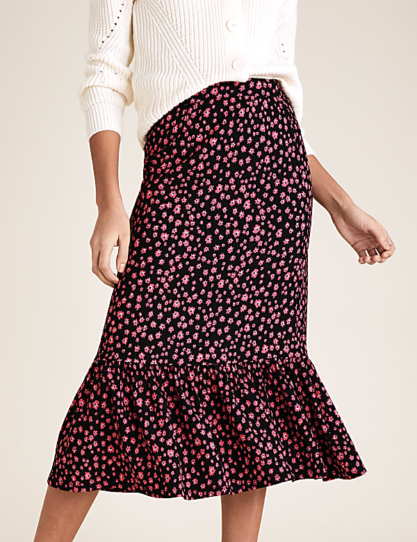Jersey Ditsy Floral Midi Tiered Skirt