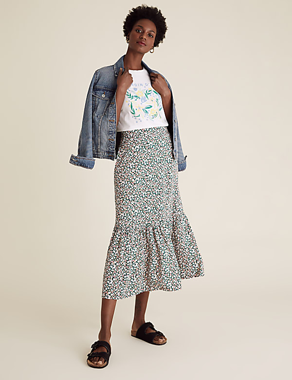 Floral Midi Tiered Skirt
