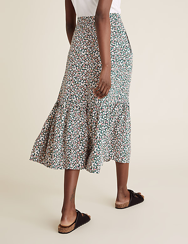 Floral Midi Tiered Skirt